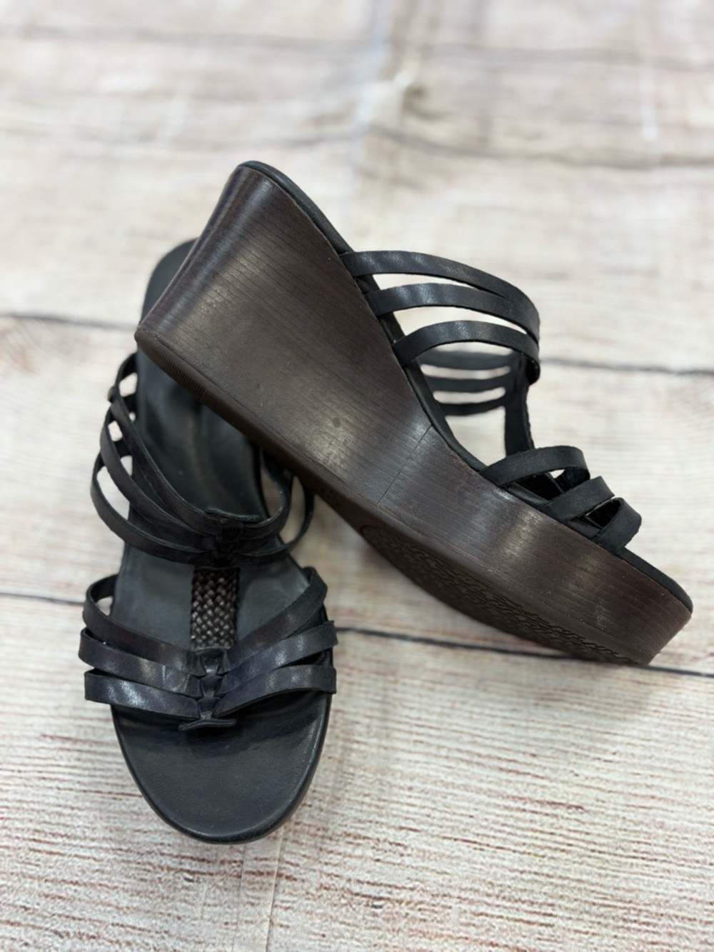 UGG Black Multi-Strap Wedge Sandals